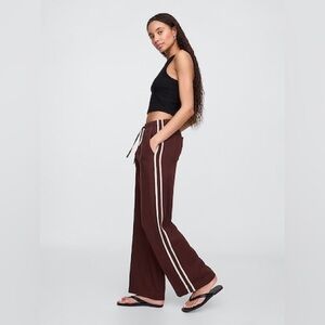 GAP Mid Rise Linen-Blend Wide-Leg Pants Chocolate bar stripe